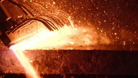 Granite Mineral Stone Burned With Flame Device At Industrial Production Plant Stockbeeldmateriaal 218466960
