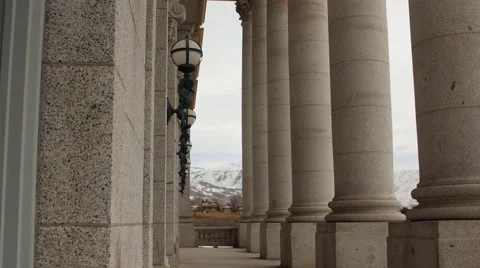 The Granite pillars at Utah State Capitol Building dolly shot Stock Footage 60413788