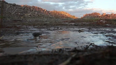 Granite Quarry Sunset. Mining of granite in a quarry. Stock Footage 75812145