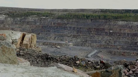 Granite Quarry Sunset. Mining Of Granite In A Quarry. Stock Footage 75816065
