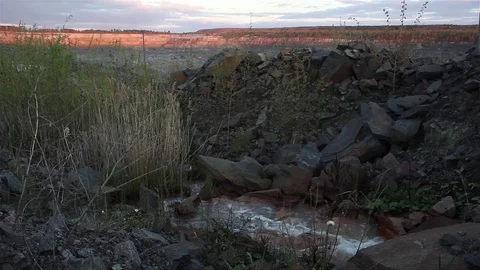 Granite Quarry Sunset. Mining Of Granite In A Quarry. Stock Footage 75817913