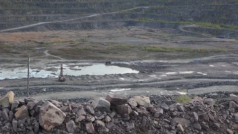 Granite Quarry Sunset. Mining Of Granite In A Quarry. Stock Footage 75818560