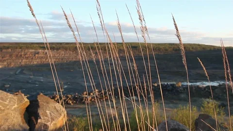 Granite Quarry Sunset. Mining Of Granite In A Quarry. Stock Footage 75819935