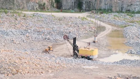Granite quarry. View of the large granite quarry with technique inside Stock-Footage 134712671