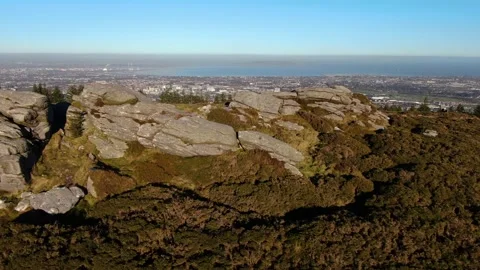 Granite rocks at the summit of Three Rock Mountain in Dublin. Stock Footage 168704921