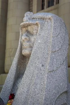 Granite Sphinx With an Orb Statue in Front of Masonic Temple Stock Photos