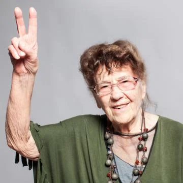 Granny female at studio Stock Photos