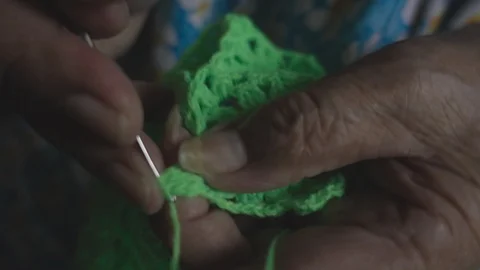 Granny knitting close up shot Stock Footage 88478978
