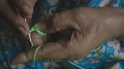 Granny knitting close up shot Stock Footage 88479071