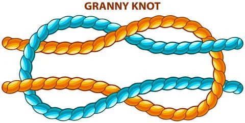 Granny knot isolated on white. Modification of straight knot where first loop Stock Illustration