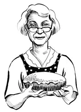 Granny with a pie Illustrazione stock
