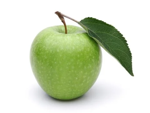 Granny smith apple and leaf isolated on white Stock Photos