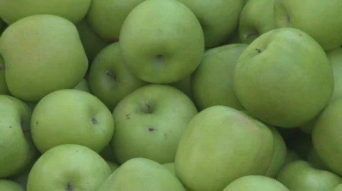 Granny smith apples in bin zoom out Stock Footage 363314