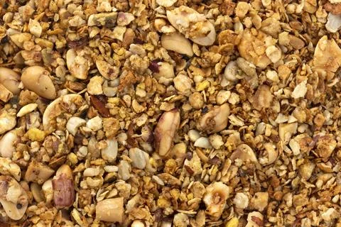 Granola with nuts texture, muesli background Stock Photos