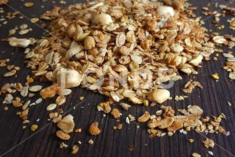 Granola Oranges A Brunch Burden on a Cinnamon Wood Background Stock Photos
