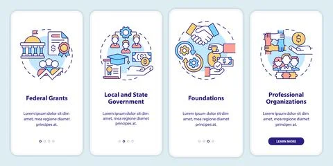 Grants for workplace development onboarding mobile app screen Stock Illustration
