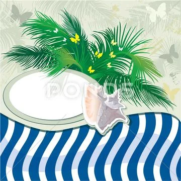 гранж летнего отдыха фоне пальм и оболочки Stock Illustration