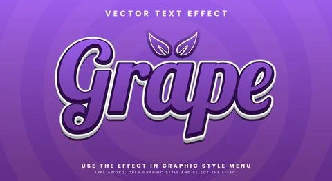 Grape 3d editable text effect Template Illustrazione stock