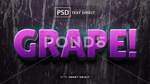 Grape 3d text effect editable PSD Template