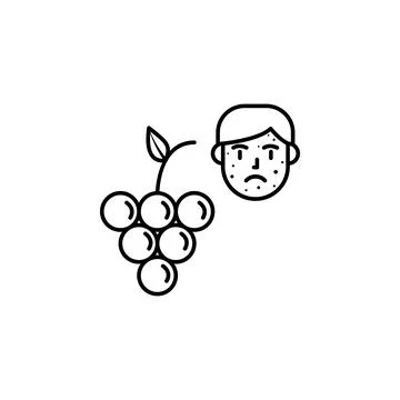Grape, allergic face icon. Element of problems with allergies icon. Thin line Stock Illustration