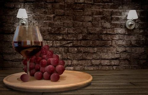 Grape and wine. 3D rendering Stock-Illustration