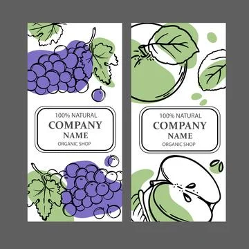 GRAPE APPLE LABELS Design Sketch Vector Illustration Set Stock Illustration