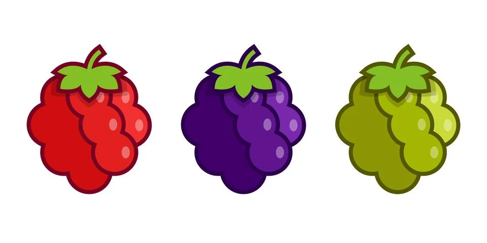 Grape, blueberry, raspberry fruit icon set collection in flat style. Berry .. Illustrazione stock
