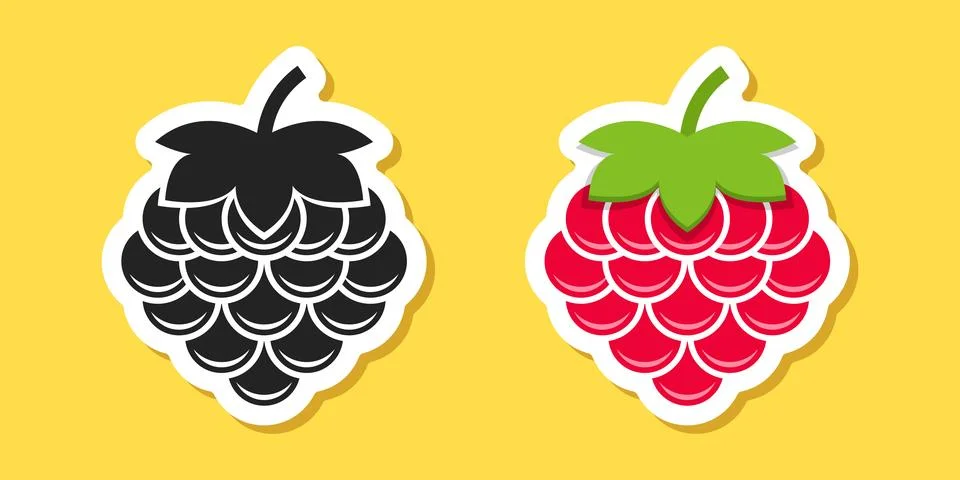 Grape, blueberry, raspberry sticker fruit icon set collection in flat style.. Illustrazione stock