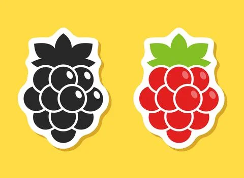 Grape, blueberry, raspberry sticker fruit icon set collection in flat style.. Stock Illustration