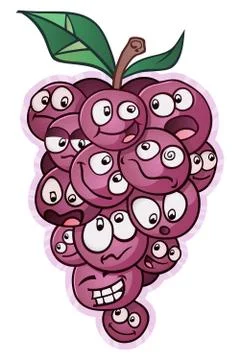 Grape Bunch Cartoon Characters Stock Illustration