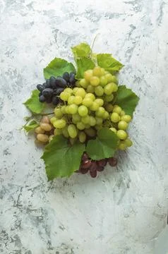 Grape. A bunch of grapes with a grape leaf. Healthy  grapes. Banner.Top vie.. Stock Photos