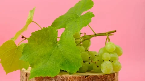 Grape. A bunch of green grapes on a pink background. Rotation. Stock Footage 160719863