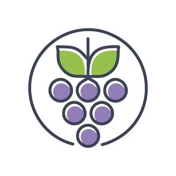 Grape bunch icon. Circular icon featuring a vine of grapes with leaves, sym.. Stock Illustration