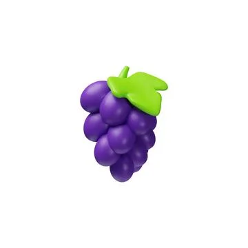 Grape bunch with leaf 3D style vector, fresh juicy purple berries render icon イラスト素材