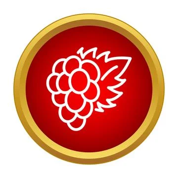 Grape bunch with leaf on red golden emblem Stock Illustration