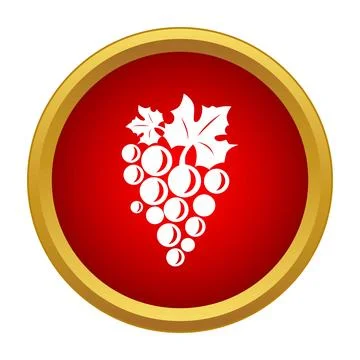 Grape bunch with leaves icon on red background Stock Illustration