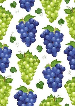 Grape bunch seamless pattern on white background with leaves, Fresh organic f Illustrazione stock