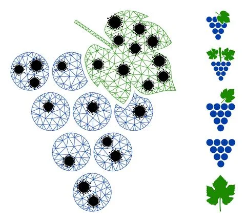 Grape Bunch Wire Frame Mesh Icon with Infection Nodes Illustrazione stock