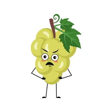 Grape character with angry emotions, grumpy face Illustrazione stock