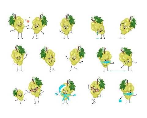 Grape character with emotion Stock Illustration