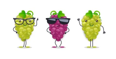 Grape Character with Various Face Expressions Stock Illustration