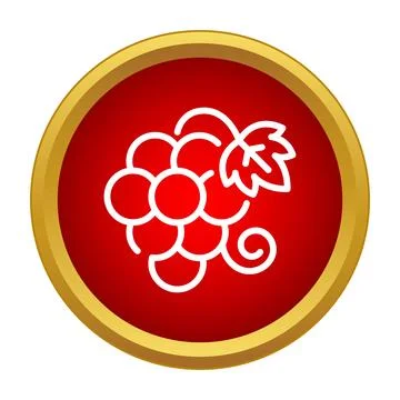 Grape cluster line drawing on a red and gold circle Stock Illustration