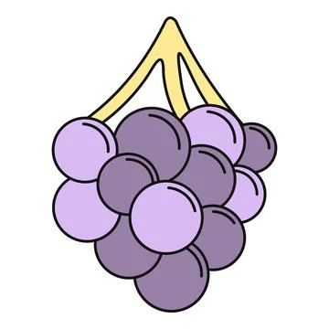 Grape cluster on a stem displaying a cartoon style fruit symbol Stock Illustration
