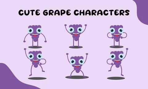 Grape cute characters. Vector illustration Stock Illustration