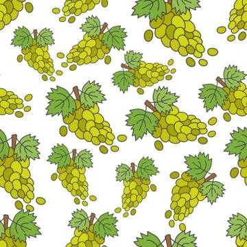 Grape Flat Vector Seamless Pattern on White Stock Illustration
