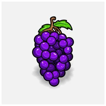 Grape Fruit Cartoon With Simple Gradient and Details. Stock Illustration