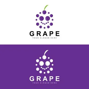 Grape Fruit Logo, Circle Style Fruit Design, Grape Farm Vector, Wine Drink,.. Stock Illustration