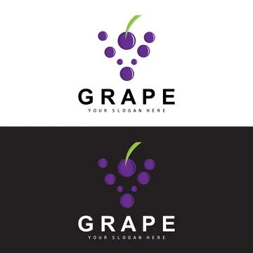 Grape Fruit Logo, Circle Style Fruit Design, Grape Farm Vector, Wine Drink,.. Stock Illustration