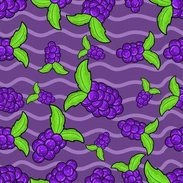 Grape Fruit Seamless Pattern in Cartoon Style. Perfect For Background, Back.. Illustrazione stock