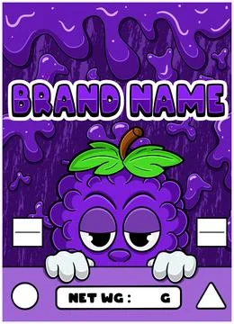 Grape Fruit Strain Cartoon with Slime Background. Stock Illustration